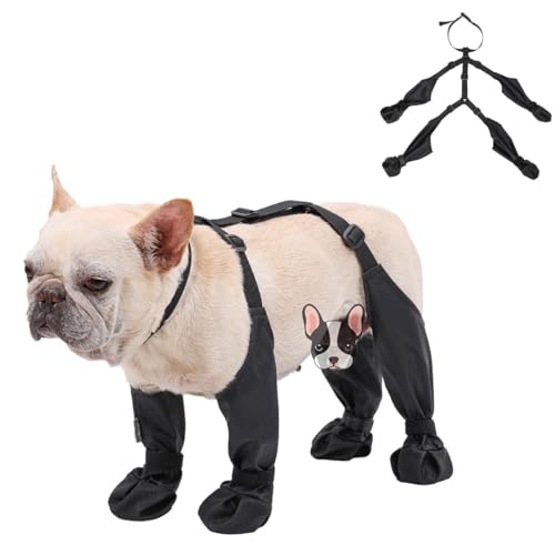 Verstellbare Hundestiefel, Leggings, Hosenträger-Hundestiefel, Hunde-Hosenträgerstiefel, Wanderstiefel, schmutzabweisende Anti-Fall-Stiefel for kleine, mittelgroße Hunde (Color : Svart, Size : M) von DJSDN