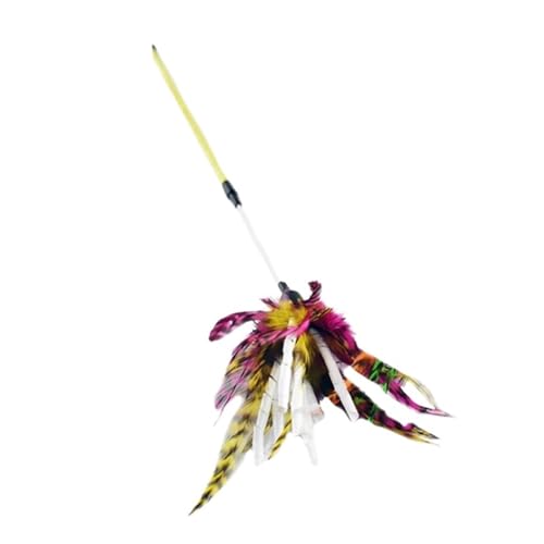 DJSKLDF Katzenangel 1Pc，Spiral Cat Colorful Feather Toy, Durable Pet Stick, Funny Kitten Exerciser Wand(Yellow Rod) von DJSKLDF