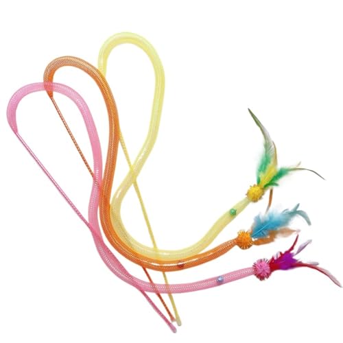DJSKLDF Katzenangel 3pcs Mix Feather Teasing Cat Stick Elastic Mesh Tube Toy Rod Kitten Interactive Toys Pet Wand von DJSKLDF