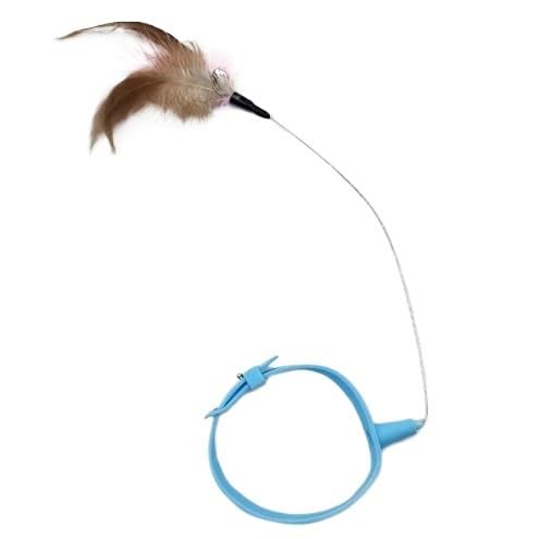DJSKLDF Katzenangel Cat Collar Toy Attached, Silicone Teasing Wand Adjustable Feather Toys with Bell Interactive Teaser(Blue) von DJSKLDF