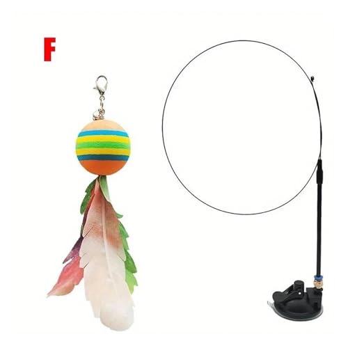 DJSKLDF Katzenangel Cat Toys Interactive Funny Feather Wand Suction Cup Ball Feathers Replacements with Bells for Indoor Cats Kitten Exercise(Color6) von DJSKLDF
