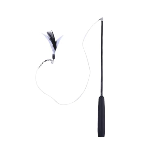 DJSKLDF Katzenangel Interactive Cat Feather Toy Teaser Stick Wand Pet Retractable Bell Refill Replacement Catcher Product for Kitten(Black) von DJSKLDF