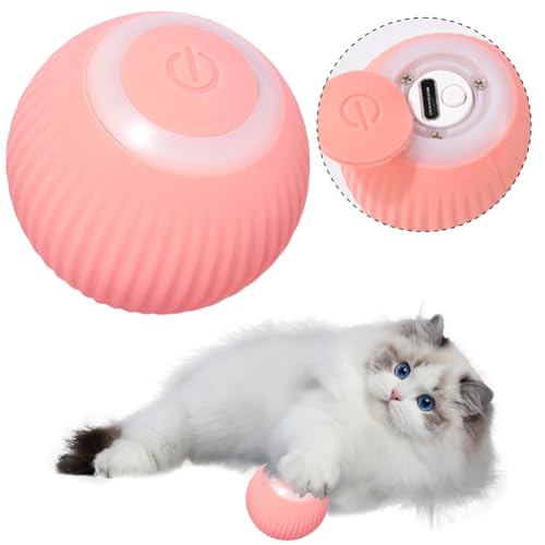 DKIIL NOIYB Interaktives Katzenspielzeug Ball mit USB Wiederaufladbarer, Katzenspielzeug 360° Elektrisch Ball, Rollendes Intelligentes Katzenball mit LED Licht (Rosa) von DKIIL NOIYB
