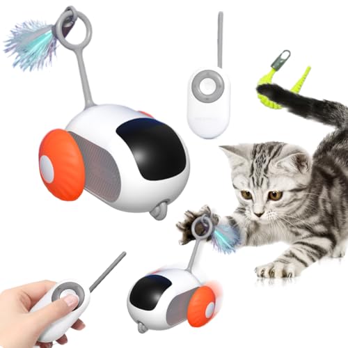 DKIIL NOIYB Ferngesteuertes Interaktives Katzenspielzeug, 360° Drehsch Intelligente Feder Spielzeug für Katzen, Elektrisch Mobiles Spielzeugmaus mit USB Aufladung und 2 Modi (Orange Farbe) von DKIIL NOIYB