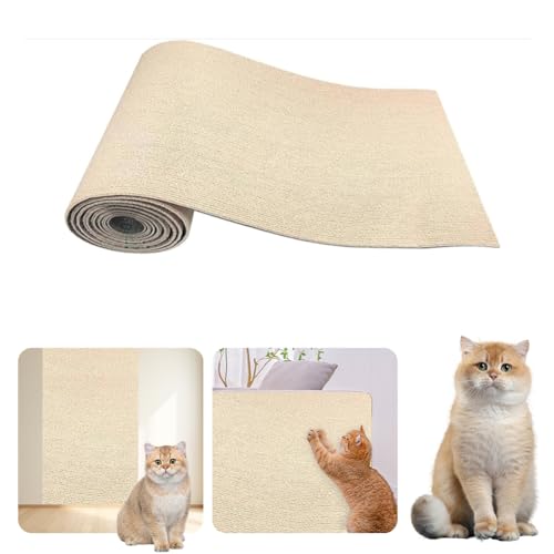 DKIIL NOIYB Katzenkratzbretter Katzenkratzmatten, rutschfest Sisal Katzenteppiche Zuschneidbare Größe Selbstklebende Kratzmöbelschutz Teppich für Wand Sofa Möbel Tür Kratzschutz (Khaki, 30 * 100cm) von DKIIL NOIYB