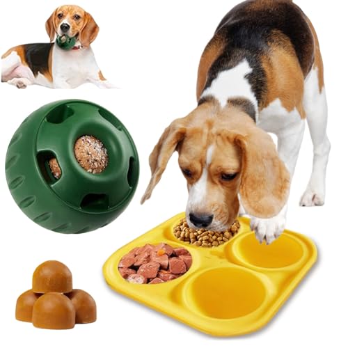 DKIIL NOIYB Schleckball für Hunde, Kauspielzeug für Hundefutterspender Befüllbares mit Tablett Leckerli Spender, Interaktives Spielzeug für Hunde Ängste Lindern (B-Ball+Tablett) von DKIIL NOIYB