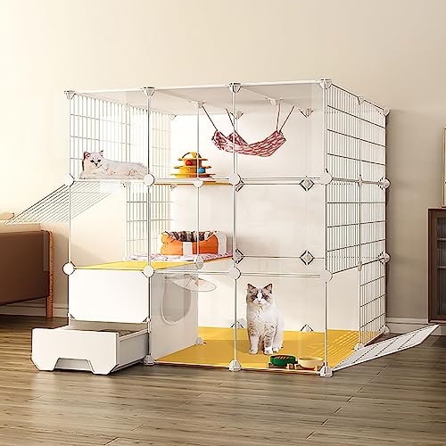 Große Katzenkäfige für den Innenbereich, DIY-Katzenkäfig-Laufstall mit Katzentoilette, halbgeschlossenes, abnehmbares Haustiergehege aus Metalldraht, großer Auslauf, ideal für 1–3 Katzen (Größe: 111 x Große Katzenkäfige für den Innenbereich, DIY-Katzenkäfig-Laufstall mit Katzentoilette, halbgeschlossenes, abnehmbares Haustiergehege aus Metalldraht, großer Auslauf, ideal für 1–3 Katzen (Größe: 111 x von DKSNAJ