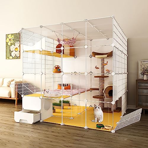 Große Katzenkäfige für den Innenbereich, DIY-Katzenkäfig-Laufstall mit Katzentoilette, halbgeschlossenes, abnehmbares Haustiergehege aus Metalldraht, großer Auslauf, ideal für 1–3 Katzen (Größe: 111 x Große Katzenkäfige für den Innenbereich, DIY-Katzenkäfig-Laufstall mit Katzentoilette, halbgeschlossenes, abnehmbares Haustiergehege aus Metalldraht, großer Auslauf, ideal für 1–3 Katzen (Größe: 111 x von DJAUYB