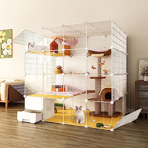 Große Katzenkäfige für den Innenbereich, DIY-Katzenkäfig-Laufstall mit Katzentoilette, halbgeschlossenes, abnehmbares Haustiergehege aus Metalldraht, großer Auslauf, ideal für 1–3 Katzen (Größe: 147 x Große Katzenkäfige für den Innenbereich, DIY-Katzenkäfig-Laufstall mit Katzentoilette, halbgeschlossenes, abnehmbares Haustiergehege aus Metalldraht, großer Auslauf, ideal für 1–3 Katzen (Größe: 147 x von DJAUYB