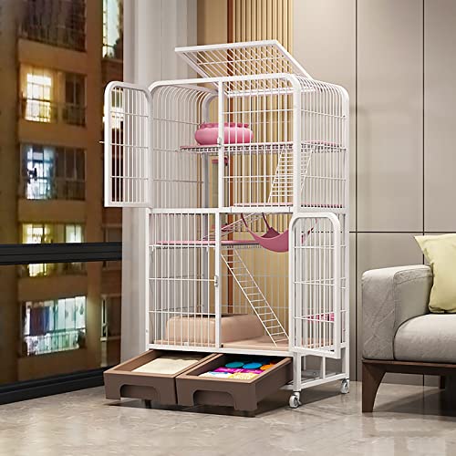 Großer Katzenkäfig, Innengehege, DIY-Katzenlaufstall, Katzenzwinger aus Metalldraht, Haustierkiste, großer Übungsort, ideal für 1–3 Katzen (Farbe: Weiß, 78 x 55 x 145 cm) Wisdom von DKSNAJ