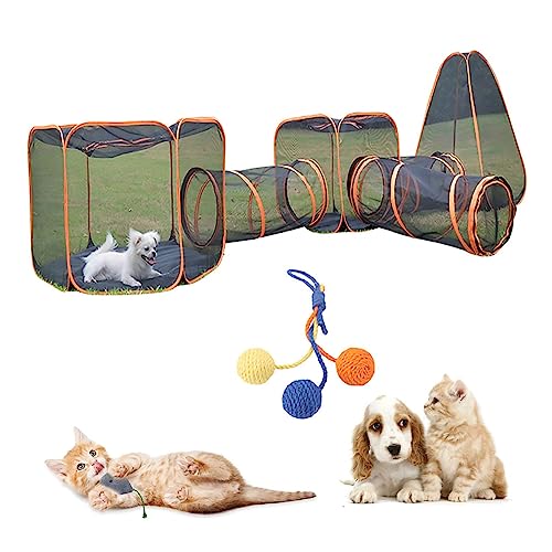 Katzengehege für draußen, 6-in-1-Katzenzelt mit Katzentunnel, Pop-up-Katzenzelt, tragbares Katzenlaufgitter, Spielzelte, Katzenspielzeug für Katzen, Welpen, Kaninchen und andere Kleintiere wisdom von DKSNAJ
