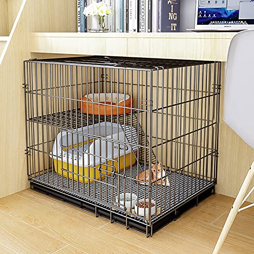 Katzenkäfig, Katzenkiste, Haustierkäfig, Hunde-/Katzen-/Welpentraining, zusammenklappbare Metallhütte mit Tablett, leicht zu tragen und zu transportieren (Farbe: Schwarz, Größe: 83 x 59 x 69 cm) von DJAUYB