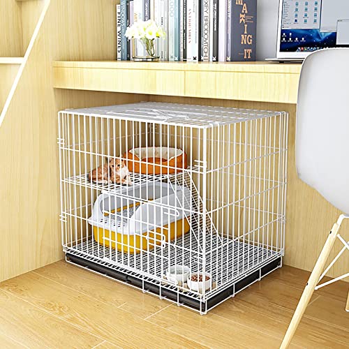 Katzenkäfig, Katzenkiste, Haustierkäfig, Hunde-/Katzen-/Welpentraining, zusammenklappbare Metallhütte mit Tablett, leicht zu tragen und zu transportieren (Farbe: Weiß, Größe: 58 x 42 x 50 cm) Wisdom von DJAUYB