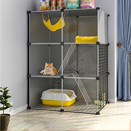 Katzenkäfig Großer Katzenkäfig Für Den Innenbereich Katzengehege Abnehmbarer DIY-Katzenlaufstall Frettchenkiste, Mit Rampenleitern Und Bett Großer Haustier-Übungsort Ideal Für 1-4 Katzen (Größe: von DJAUYB
