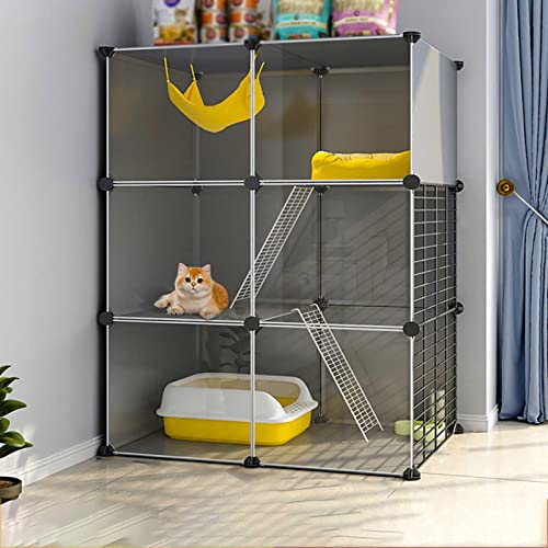 Katzenkäfig Großer Katzenkäfig Für Den Innenbereich Katzengehege Abnehmbarer DIY-Katzenlaufstall Frettchenkiste, Mit Rampenleitern Und Bett Großer Haustier-Übungsort Ideal Für 1-4 Katzen (Größe: von DJAUYB