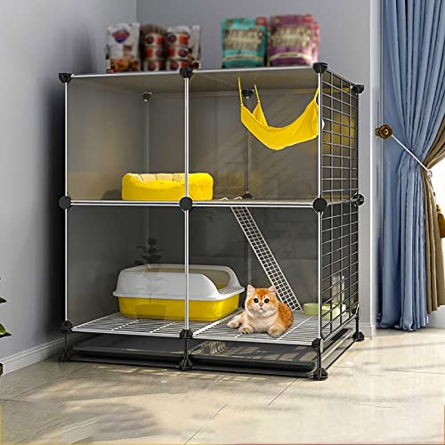 Katzenkäfig Großer Katzenkäfig Für Den Innenbereich Katzengehege Abnehmbarer DIY-Katzenlaufstall Frettchenkiste, Mit Rampenleitern Und Bett Großer Haustier-Übungsort Ideal Für 1-4 Katzen (Größe: von DJAUYB
