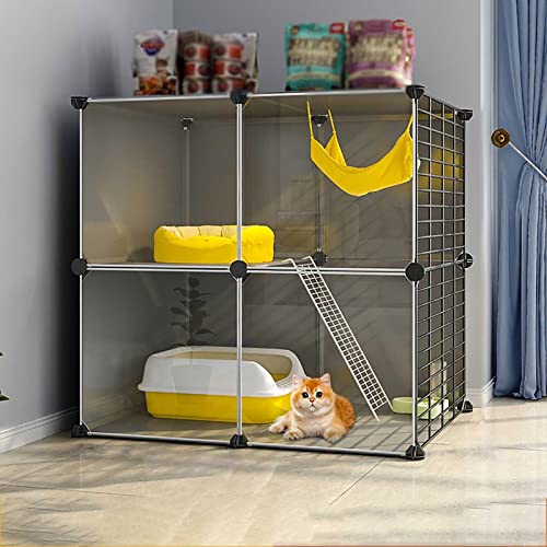 Katzenkäfig Großer Katzenkäfig Für Den Innenbereich Katzengehege Abnehmbarer DIY-Katzenlaufstall Frettchenkiste, Mit Rampenleitern Und Bett Großer Haustier-Übungsort Ideal Für 1-4 Katzen (Größe: von DJAUYB
