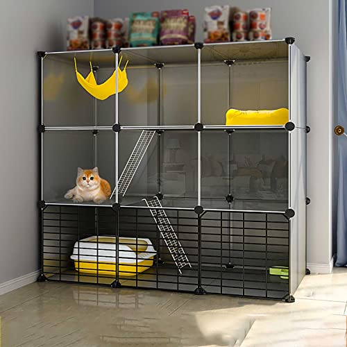 Katzenkäfig Großer Katzenkäfig für den Innenbereich, Katzengehege, Abnehmbarer DIY-Katzenlaufstall, Frettchenkiste, mit Rampenleitern und Bett, Großer Haustier-Übungsort, Ideal für 1-4 Katzen (Größe: von DJAUYB