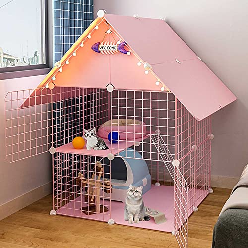 Katzenkäfig – Katzenkäfig-Laufstall, 2-stöckiger Katzenkäfig für den Innenbereich, groß, mit Katzentoilette, zusammenklappbarer Katzenkasten aus Metall mit Dach und Tür – DIY-Haustiergehege für Katzenkäfig – Katzenkäfig-Laufstall, 2-stöckiger Katzenkäfig für den Innenbereich, groß, mit Katzentoilette, zusammenklappbarer Katzenkasten aus Metall mit Dach und Tür – DIY-Haustiergehege für von DKSNAJ