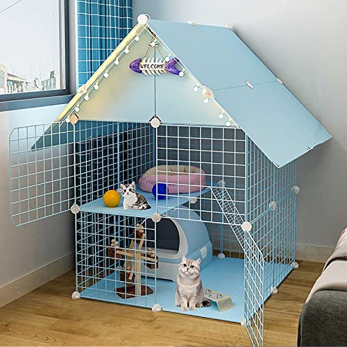Katzenkäfig – Katzenkäfig-Laufstall, 2-stöckiger Katzenkäfig für den Innenbereich, groß, mit Katzentoilette, zusammenklappbarer Katzenkasten aus Metall mit Dach und Tür – DIY-Haustiergehege für Katzenkäfig – Katzenkäfig-Laufstall, 2-stöckiger Katzenkäfig für den Innenbereich, groß, mit Katzentoilette, zusammenklappbarer Katzenkasten aus Metall mit Dach und Tür – DIY-Haustiergehege für von DJAUYB