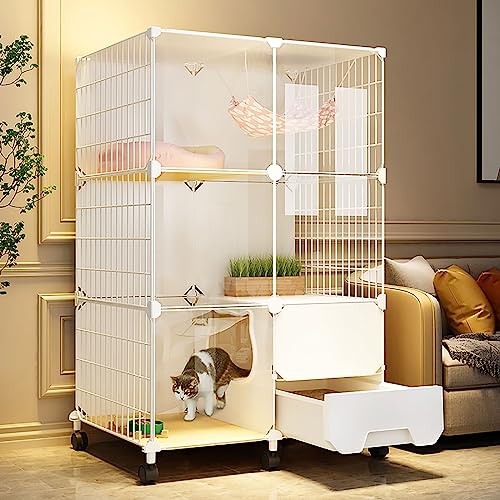 Katzenkäfig für den Innenbereich, Katzengehege mit Rädern, DIY-Katzenlaufstall, Katzenzaun, Abnehmbarer Kleintierkäfig, großer Auslauf, ideal für kleine Haustierkatzenwelpen, weiß (Größe: 77 x 47 x Katzenkäfig für den Innenbereich, Katzengehege mit Rädern, DIY-Katzenlaufstall, Katzenzaun, Abnehmbarer Kleintierkäfig, großer Auslauf, ideal für kleine Haustierkatzenwelpen, weiß (Größe: 77 x 47 x von DKSNAJ