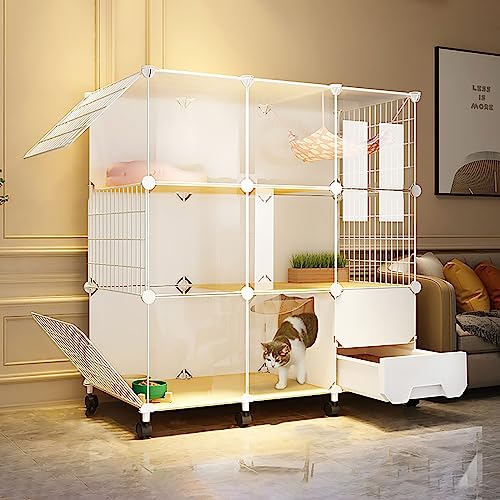 Katzenkäfig für den Innenbereich, Katzengehege mit Rädern, DIY-Katzenlaufstall, Katzenzaun, Abnehmbarer Kleintierkäfig, großer Auslauf, ideal für kleine Haustierkatzenwelpen, weiß (Größe: 112 x 47 x Katzenkäfig für den Innenbereich, Katzengehege mit Rädern, DIY-Katzenlaufstall, Katzenzaun, Abnehmbarer Kleintierkäfig, großer Auslauf, ideal für kleine Haustierkatzenwelpen, weiß (Größe: 112 x 47 x von DKSNAJ