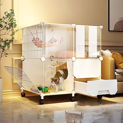 Katzenkäfig für den Innenbereich, Katzengehege mit Rädern, DIY-Katzenlaufstall, Katzenzaun, abnehmbarer Kleintierkäfig, großer Auslauf, ideal für kleine Haustierkatzenwelpen, weiß (Größe: 77 x 47 x 77 Katzenkäfig für den Innenbereich, Katzengehege mit Rädern, DIY-Katzenlaufstall, Katzenzaun, abnehmbarer Kleintierkäfig, großer Auslauf, ideal für kleine Haustierkatzenwelpen, weiß (Größe: 77 x 47 x 77 von DKSNAJ
