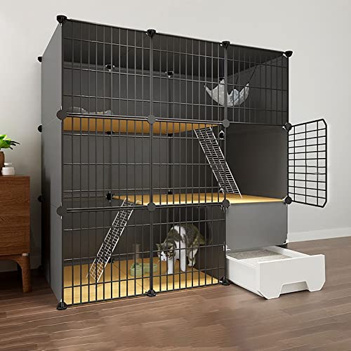 Katzenkäfig für den Innenbereich mit Katzentoilette, großes Katzengehege mit 2/3 Ebenen, DIY-Katzenkäfige für den Innenbereich für Kleintiere, Auslaufbereich, ideal für 1–3 Katzen (Größe: 111 x 49 x Katzenkäfig für den Innenbereich mit Katzentoilette, großes Katzengehege mit 2/3 Ebenen, DIY-Katzenkäfige für den Innenbereich für Kleintiere, Auslaufbereich, ideal für 1–3 Katzen (Größe: 111 x 49 x von DKSNAJ