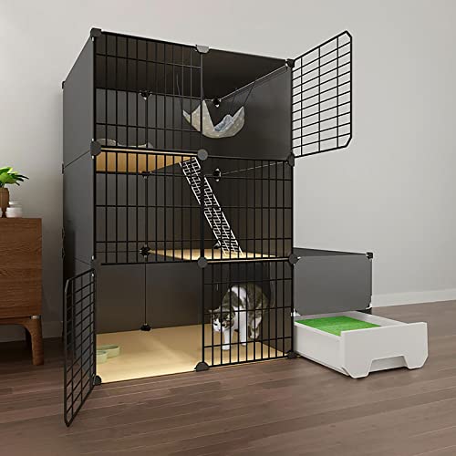Katzenkäfig für den Innenbereich mit Katzentoilette, großes Katzengehege mit 2/3 Ebenen, DIY-Katzenkäfige für den Innenbereich für Kleintiere, Auslaufbereich, ideal für 1–3 Katzen (Größe: 111 x 49 x Katzenkäfig für den Innenbereich mit Katzentoilette, großes Katzengehege mit 2/3 Ebenen, DIY-Katzenkäfige für den Innenbereich für Kleintiere, Auslaufbereich, ideal für 1–3 Katzen (Größe: 111 x 49 x von DKSNAJ