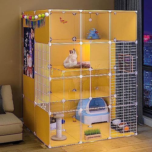 Laufställe für Kleintiere, Katzenlaufstall, Katzenkäfige, Panorama-Katzenvilla für den Innenbereich, Abnehmbarer Metalldraht, langlebiger DIY-Großraum-Übungsort für den Innenbereich (Größe: 105 x 135 von DJAUYB