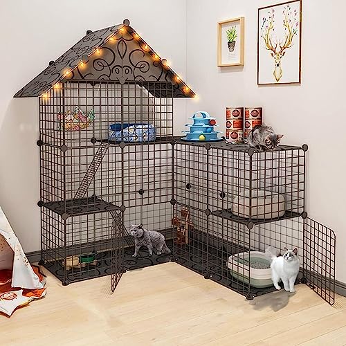 Laufställe für Kleintiere, Katzenlaufstall, Katzenzwinger für Hauskatzen, Katzengehege für draußen, Katzenkäfige für den Innenbereich, groß, 3-stöckig, mit Tür (Farbe: Standard) Wisdom von DKSNAJ