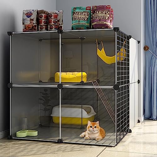 Laufställe für Kleintiere, großer Katzenkäfig, DIY-Laufstall für Haustiere – Katzengehege, Chinchillakäfig, Abnehmbarer, dichter Metalldrahtkäfig, Frettchenkäfig für Kätzchen (Größe: 72 x 72 x 72 cm) von DJAUYB