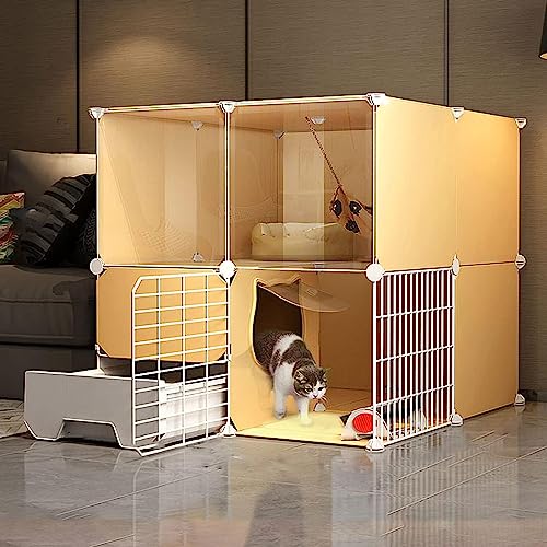 Laufställe für Kleintiere, großer Katzenkäfig, Innengehege aus Metalldraht, tragbarer Hofzaun, große Katzenkäfige für den Innenbereich mit Katzentoilette und Tür (Größe: 75 x 95 x 109 cm, Farbe: Gelb) Laufställe für Kleintiere, großer Katzenkäfig, Innengehege aus Metalldraht, tragbarer Hofzaun, große Katzenkäfige für den Innenbereich mit Katzentoilette und Tür (Größe: 75 x 95 x 109 cm, Farbe: Gelb) von DKSNAJ