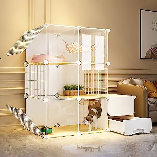 Laufstall für Katzenkäfige, halbgeschlossener Kleintierkäfig, Katzenkiste, Katzenzaun mit Leiter/Katzentoilette/Katzennest/Katzennapf, großer Übungsbereich, ideal für 1–2 Katzen (Größe: 107 x 47 x 107 Laufstall für Katzenkäfige, halbgeschlossener Kleintierkäfig, Katzenkiste, Katzenzaun mit Leiter/Katzentoilette/Katzennest/Katzennapf, großer Übungsbereich, ideal für 1–2 Katzen (Größe: 107 x 47 x 107 von DKSNAJ