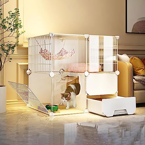 Laufstall für Katzenkäfige, halbgeschlossener Kleintierkäfig, Katzenkiste, Katzenzaun mit Leiter/Katzentoilette/Katzennest/Katzennapf, großer Übungsbereich, ideal für 1–2 Katzen (Größe: 72 x 47 x 72 Laufstall für Katzenkäfige, halbgeschlossener Kleintierkäfig, Katzenkiste, Katzenzaun mit Leiter/Katzentoilette/Katzennest/Katzennapf, großer Übungsbereich, ideal für 1–2 Katzen (Größe: 72 x 47 x 72 von DJAUYB