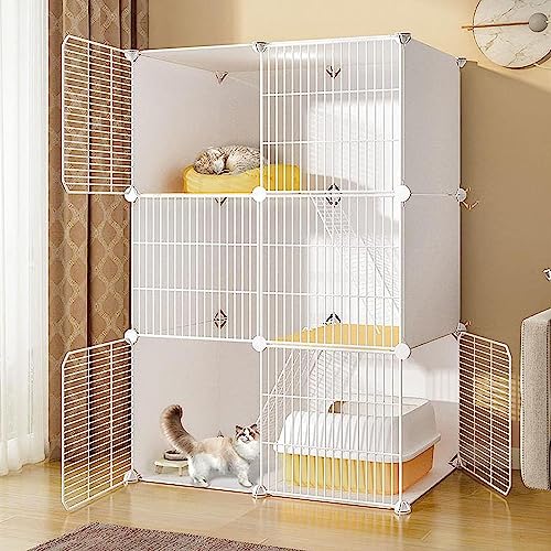 Laufstall für Kleintiere, Katzengehege, DIY-Laufstall für Haustiere, Metallgehegenetz mit Tür für Kaninchen, Igel, Katzen, Meerschweinchen – inklusive Katzennapf (Größe: 75 x 39 x 109 cm) Wisdom von DKSNAJ
