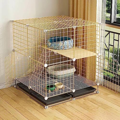 Laufstall für Kleintiere, Katzenkäfig, Metallkäfig für Kleintiere, großes Haustierhaus für den Innenbereich, zusammenklappbar, großes Katzenheim für den Innenbereich (Größe: 71 x 71 x 82 cm) Wisdom von DJAUYB
