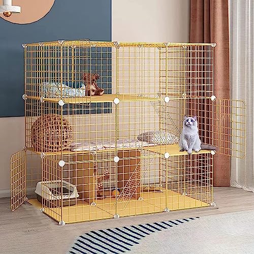 Laufstall für Kleintiere, Katzenkäfig, Metallkäfig für Kleintiere, großes Haustierhaus für den Innenbereich, zusammenklappbar, großes Katzenheim für den Innenbereich (Größe: 75 x 111 x 109 cm) Wisdom von DJAUYB
