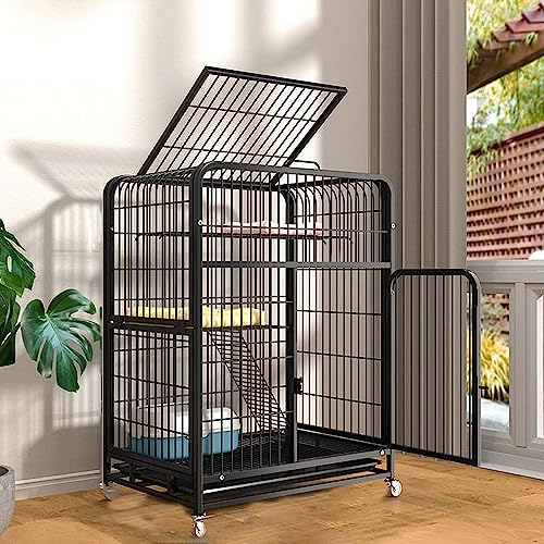 Laufstall für Kleintiere, Katzenkäfig mit Katzentoilette, Katzenkäfig-Hängematte für Hamster und Rennmäuse mit großem Wohnraum – 31 x 21,6 x 43 Zoll (Größe: 78 x 55 x 110 cm, Farbe: Weiß) Wisdom von DKSNAJ