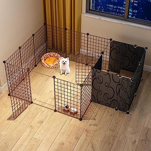 Laufstall für Kleintiere, Katzenlaufstall, Hundegehege für den Innenbereich, Haustierlaufstall, DIY-Kleintierkäfig für den Innen- und Außenbereich, Metalldrahtzaun mit Tür (Größe: 163 x 111 x 47 cm) von DJAUYB