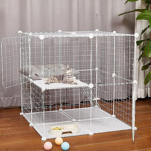 Laufstall für Kleintiere, Katzenlaufstall für draußen, DIY-Haustierlaufstall, Abnehmbarer Laufstall für Kleintiere mit 2 Türen für 1–4 Katzen (Farbe: Standard) Wisdom von DKSNAJ