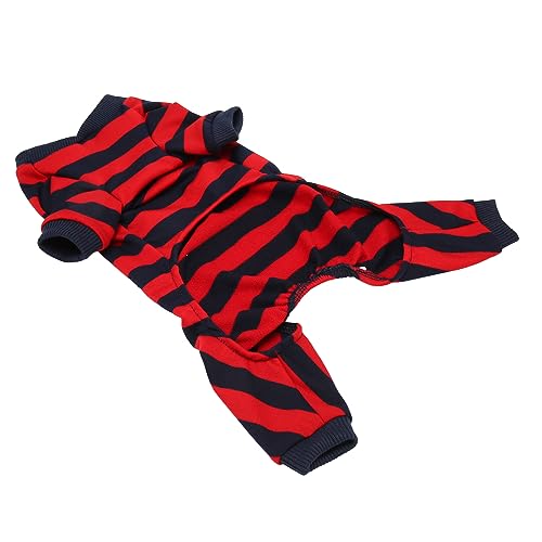 DKaony Gestreifter Haustier-Pyjama, Rot-Blauer Haustier-Pyjama, Einfaches An- und Ausziehen, 4-beinig, Bequem, Atmungsaktiv, für Zuhause (M) von DKaony