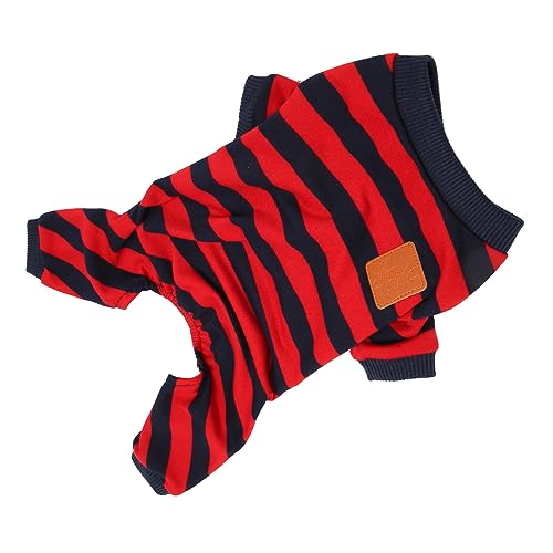 DKaony Gestreifter Haustier-Pyjama, Rot-Blauer Haustier-Pyjama, Einfaches An- und Ausziehen, 4-beinig, Bequem, Atmungsaktiv, für Zuhause (S) von DKaony