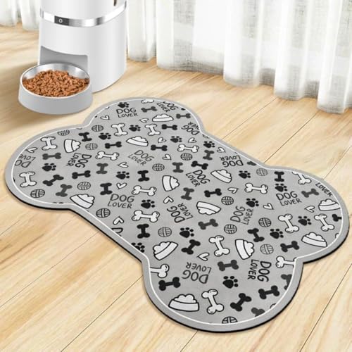 Pet Feeding Mat Absorbent Dog Mat Anti-Slip Rubber Backing Carpet Bone Shape Cat Food Bowl Mat Mat Dog Accessories No Stains Placemats for Messy Drinkers (Style 1,50x80cm) von DLAYLQZG