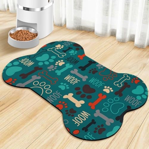 Pet Feeding Mat Absorbent Dog Mat Anti-Slip Rubber Backing Carpet Bone Shape Cat Food Bowl Mat Mat Dog Accessories No Stains Placemats for Messy Drinkers (Style 3,40x60cm) von DLAYLQZG