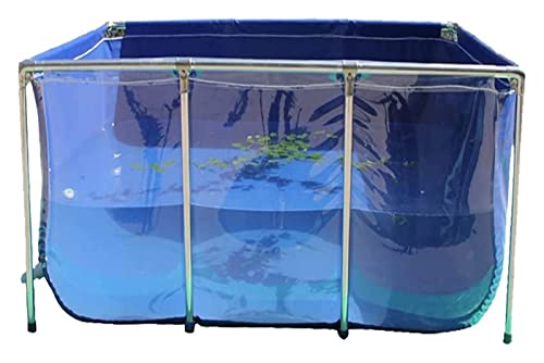Fischteich mit Leinwandrahmen, Aquarium-Pool mit transparenter Sichtscheibe und Ablassventil, freistehender Innenteich für die Fischzucht, Gartenwasserspiel (Farbe: Blau, Größe: 200 x 140 x von DLAZUM
