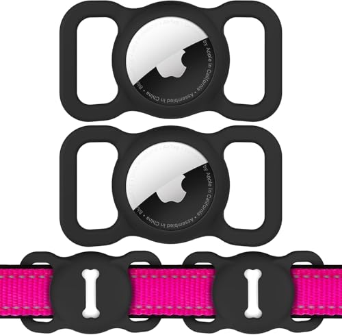 Hundehalsband Halter für AirTag, 2Pack Hund GPS Hülle, Silikon Anti-Lost Haustier Tracker Halsband Wasserdicht Anhänger und Leicht, Kompakte Größe, GPS Schutzhüllen Zubehör Heimtiertracker, Schwarz Hundehalsband Halter für AirTag, 2Pack Hund GPS Hülle, Silikon Anti-Lost Haustier Tracker Halsband Wasserdicht Anhänger und Leicht, Kompakte Größe, GPS Schutzhüllen Zubehör Heimtiertracker, Schwarz von DLENP