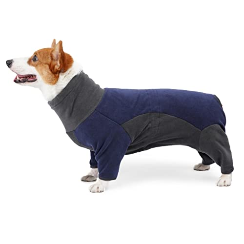 1 x Fleece-Hundebekleidung für den Winter, warm, dick, marineblau mit grau, Größe L von DLKSH