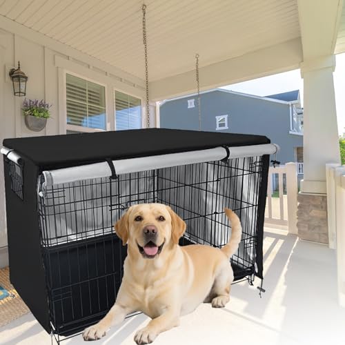 DLLDLGG wasserdichte Hundebox-Abdeckung für Den Außenbereich, 210D Oxford-Allwetter-Abdeckung, Universell Passend für 63–124 cm Große Drahtkäfige, Ohne Käfig von DLLDLGG