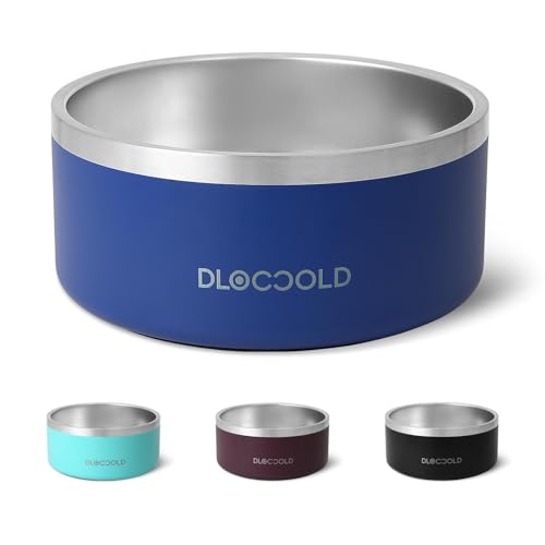 DLOCCOLD Edelstahl-Futternapf für Hunde, rutschfest, für Hunde und Katzen mit Gummiunterseite, doppelwandig, isolierter Metall, für mittelgroße und große Hunde und Katzen (marineblau) von DLOCCOLD